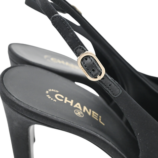 CHANEL | Black Satin Bow Slingback Pumps