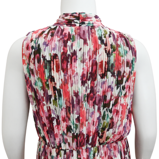 ST JOHN | Multicolored Pleated Printed Halter Dress