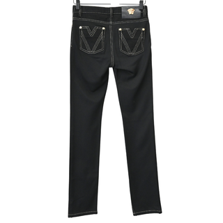 VERSACE | Black Denim Baroque Gold Metallic Embroidered Skinny Jeans