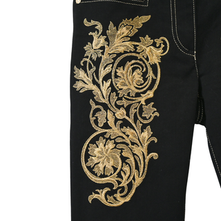 VERSACE | Black Denim Baroque Gold Metallic Embroidered Skinny Jeans