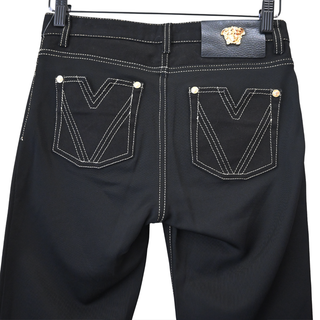 VERSACE | Black Denim Baroque Gold Metallic Embroidered Skinny Jeans