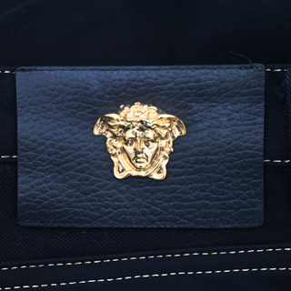 VERSACE | Black Denim Baroque Gold Metallic Embroidered Skinny Jeans