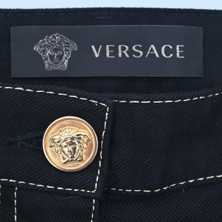 VERSACE | Black Denim Baroque Gold Metallic Embroidered Skinny Jeans