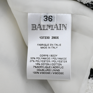 BALMAIN | White & Black Tweed Grid Double-Breasted Jacket