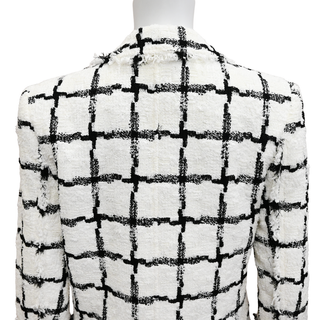 BALMAIN | White & Black Tweed Grid Double-Breasted Jacket
