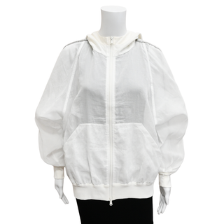 BRUNELLO CUCINELLI | Off-White Organza Monili Zip Bomber Jacket