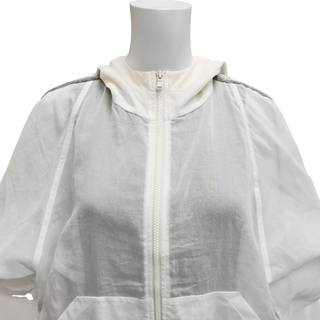 BRUNELLO CUCINELLI | Off-White Organza Monili Zip Bomber Jacket