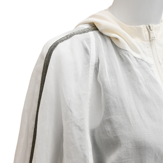 BRUNELLO CUCINELLI | Off-White Organza Monili Zip Bomber Jacket
