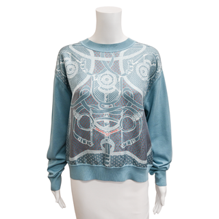 HERMES | Blue Printed Long-Sleeve Sweater