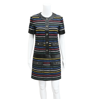 CHANEL | Multicolor Logo Stripe Knit Mini Dress