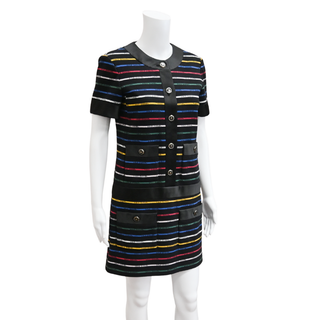 CHANEL | Multicolor Logo Stripe Knit Mini Dress