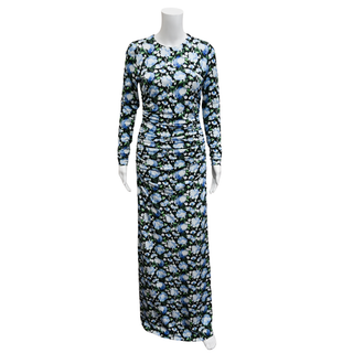 CAROLINA HERRERA | Blue Floral Ruched Maxi Dress