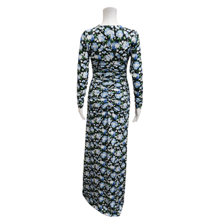 CAROLINA HERRERA | Blue Floral Ruched Maxi Dress