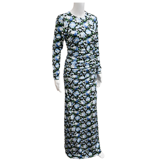 CAROLINA HERRERA | Blue Floral Ruched Maxi Dress