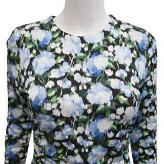 CAROLINA HERRERA | Blue Floral Ruched Maxi Dress