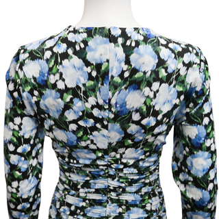 CAROLINA HERRERA | Blue Floral Ruched Maxi Dress