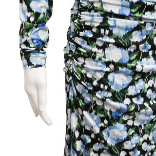 CAROLINA HERRERA | Blue Floral Ruched Maxi Dress