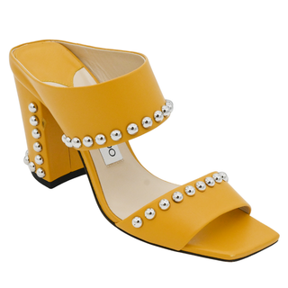JIMMY CHOO | Matty Mustard Yellow Studded Leather Mules