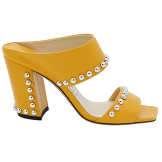 JIMMY CHOO | Matty Mustard Yellow Studded Leather Mules
