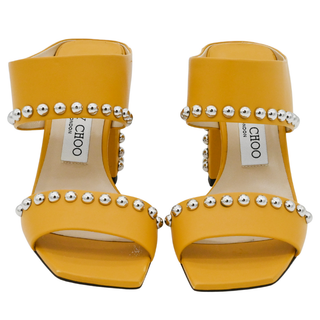 JIMMY CHOO | Matty Mustard Yellow Studded Leather Mules