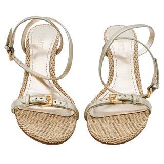 SCHUTZ | Aurora Mid Gold Metallic Raffia Heels