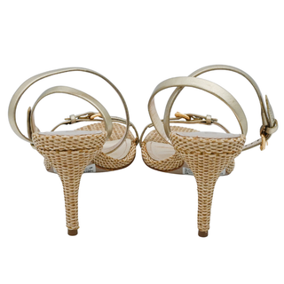 SCHUTZ | Aurora Mid Gold Metallic Raffia Heels