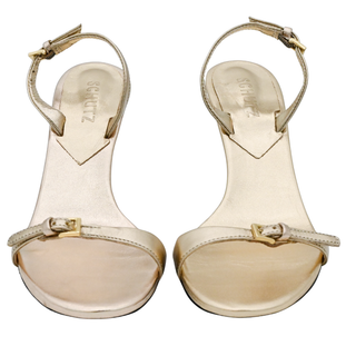 SCHUTZ | Aurora Mid Platina Gold Metallic Sling Heels