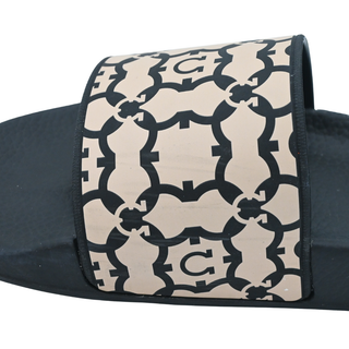 SALVATORE FERRAGAMO | Black & Neutral Gancio Logo Rubber Slides