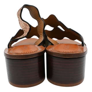 CHLOE | Metallic Scalloped Strap Block Heel Sandals