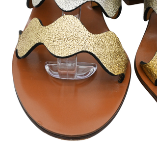CHLOE | Metallic Scalloped Strap Block Heel Sandals