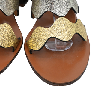 CHLOE | Metallic Scalloped Strap Block Heel Sandals