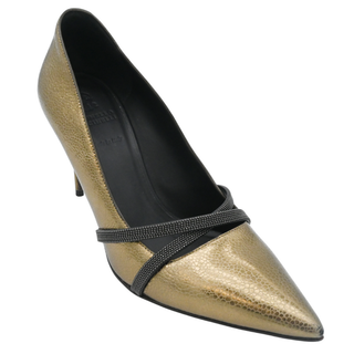 BRUNELLO CUCINELLI | Gold Metallic Leather Monili Pumps