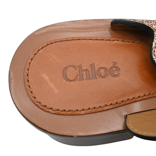 CHLOE | Metallic Scalloped Strap Block Heel Sandals