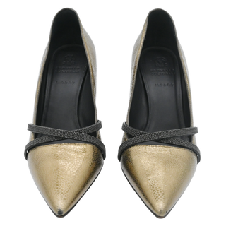 BRUNELLO CUCINELLI | Gold Metallic Leather Monili Pumps
