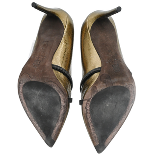 BRUNELLO CUCINELLI | Gold Metallic Leather Monili Pumps
