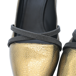 BRUNELLO CUCINELLI | Gold Metallic Leather Monili Pumps