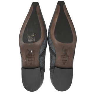BRUNELLO CUCINELLI | Gray Flannel & Monili Pointed-Square Flats