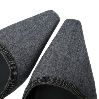 BRUNELLO CUCINELLI | Gray Flannel & Monili Pointed-Square Flats