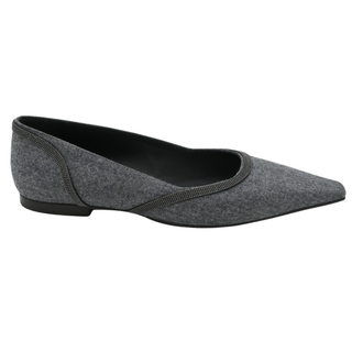 BRUNELLO CUCINELLI | Gray Flannel & Monili Pointed-Square Flats