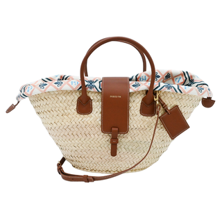 Woven Straw & Leather Tote Bag