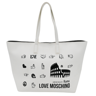 LOVE MOSCHINO | Off-White Leather Printed Tote Bag