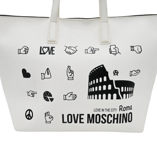 LOVE MOSCHINO | Off-White Leather Printed Tote Bag