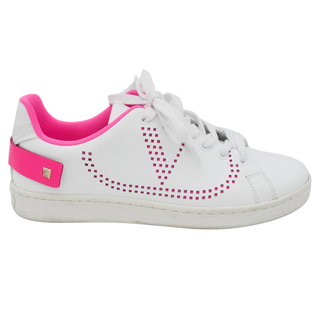 VALENTINO GARAVANI | White & Neon Pink Leather Sneakers