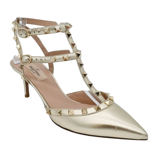 VALENTINO GARAVANI | Gold Metallic Rockstud Pointed Heels