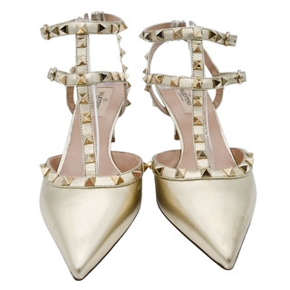 VALENTINO GARAVANI | Gold Metallic Rockstud Pointed Heels
