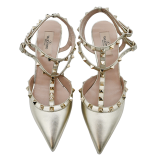 VALENTINO GARAVANI | Gold Metallic Rockstud Pointed Heels