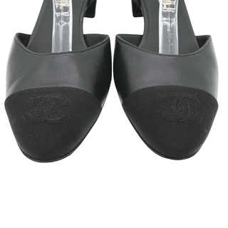 CHANEL | Black Leather Cap Toe CC Strappy Pumps