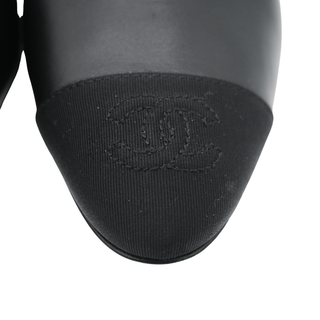 CHANEL | Black Leather Cap Toe CC Strappy Pumps