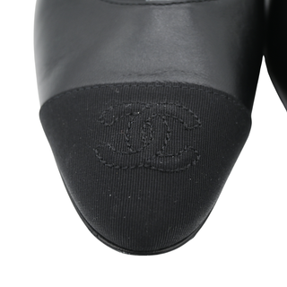 CHANEL | Black Leather Cap Toe CC Strappy Pumps