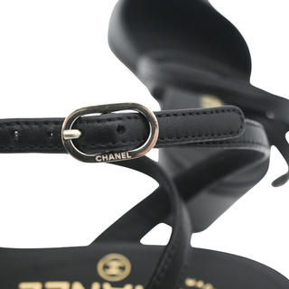 CHANEL | Black Leather Cap Toe CC Strappy Pumps